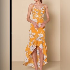Lulus Yellow Floral High Low Maxi Dress